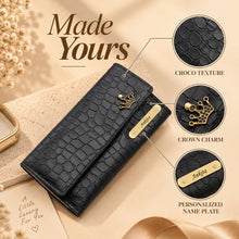 Load image into Gallery viewer, Personalized Croco Texture Gift Set for Women with Custom Name | 4-in-1 Premium Clutch, Passport Holder, Eyeglass Case &amp; Keychain

