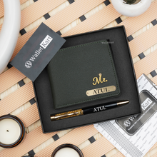 Load image into Gallery viewer, Personalized Men&#39;s Wallet &amp; Pen with Name &amp; Charm
