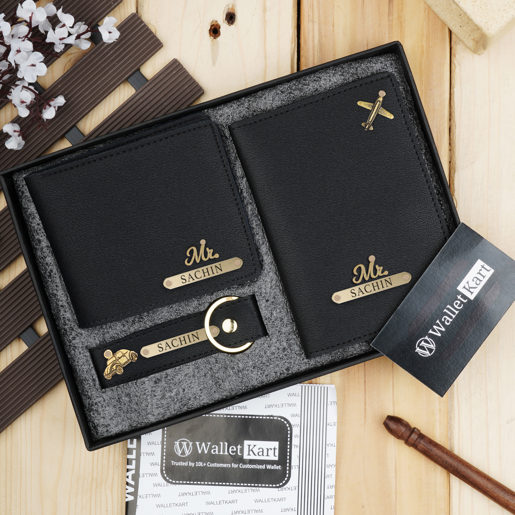 Personalized Men's Wallet, Keychain & Passport Cover with Name & Charm