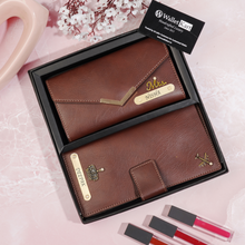 Load image into Gallery viewer, Personalized Ladies Leather Clutch and Travel Wallet with Name &amp; Charm
