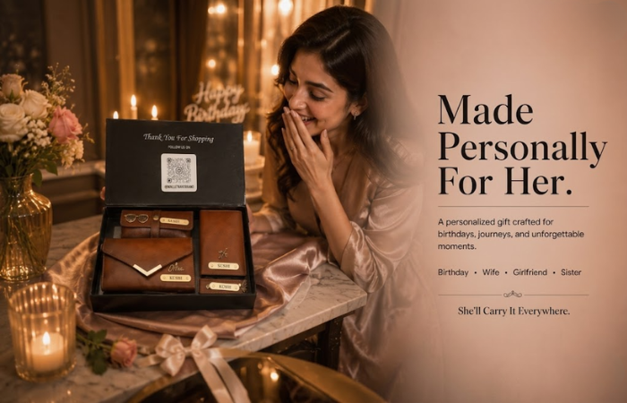 Personalized Gift Combo for Women | 4-in-1 Customized Leather Clutch Set with Name