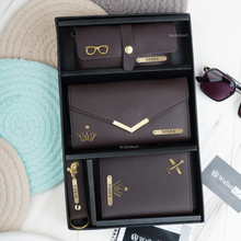 Load image into Gallery viewer, Personalised Leather Name Women&#39;s Clutch, Keychain, Passport Cover &amp; Eyewear Case
