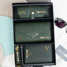 Load image into Gallery viewer, Personalised Leather Name Women&#39;s Clutch, Keychain, Passport Cover &amp; Eyewear Case
