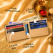 Load image into Gallery viewer, Personalized Croco Leather Wallet &amp; Belt Combo with Custom Name Rudraksha Rakhi | Raksha Bandhan Gift Set for Brother
