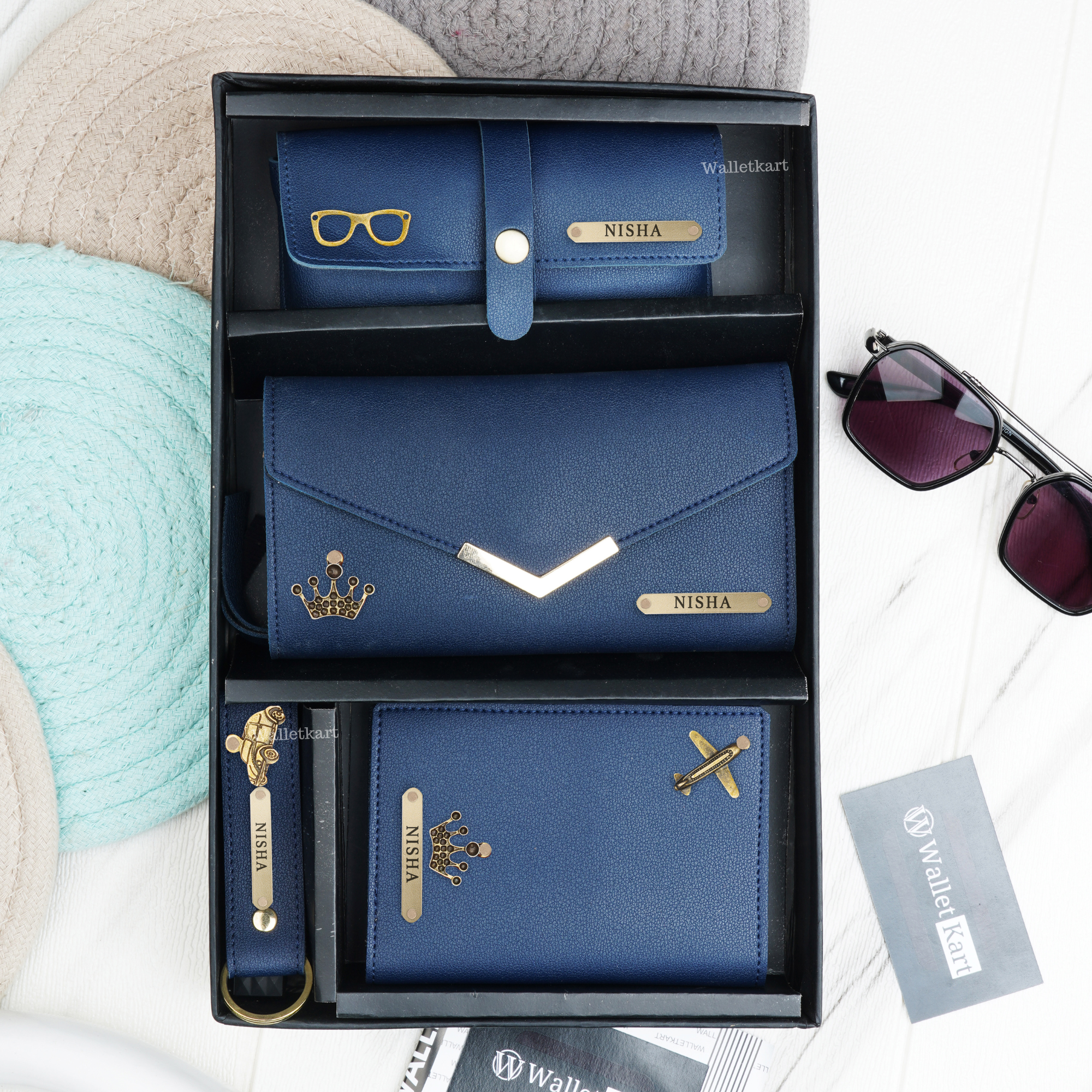 Personalised Leather Name Women's Clutch, Keychain, Passport Cover & Eyewear Case