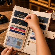 Load image into Gallery viewer, Personalized Family Passport Organizer for 4 Passports | Custom Name Travel Document Wallet with 8 Card Slots | Passport Cover for Men &amp; Women
