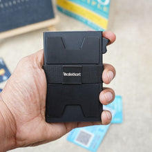 Load image into Gallery viewer, Walletkart RFID Blocking Metal Card Holder Wallet for Men &amp; Women | Slim Pop-Up Credit Card Wallet with Cash Strap | Matte Black (STYLE ID #38)
