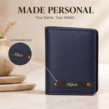 Load image into Gallery viewer, Personalised Bi-Fold Wallet for Men with Custom Name | Premium Vegan Leather Wallet with Card Slots, Cash Compartment &amp; Snap Closure
