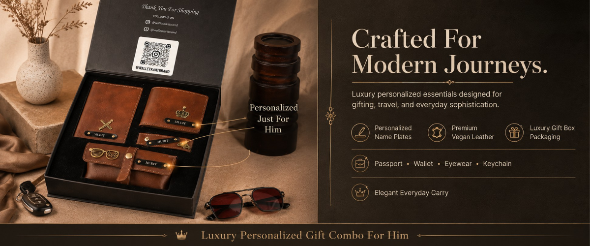 Personalised Leather's Gift Combo for Men – Wallet, Eyewear, Passport & Keychain
