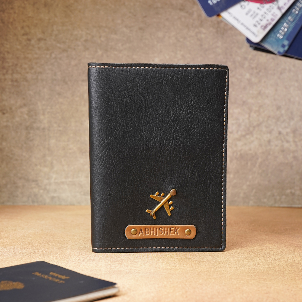 Elegant Personalized Passport Case with Name on leather strip with hand embossed