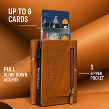 Load image into Gallery viewer, WALLETKART RFID Blocking Slim Card Holder Wallet for Men | Pull-Down Quick Card Access | Zipper Coin Pocket | ID Card Slot | Compact Leather Wallet  (STYLE ID #26)
