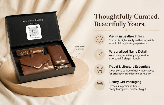 Personalized Gift Combo for Women | 4-in-1 Customized Leather Clutch Set with Name