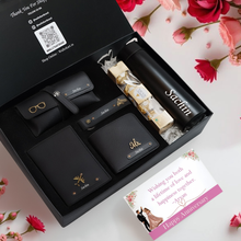 Load image into Gallery viewer, Personalized 6-in-1 Premium Gift Combo for Men | Wallet, Eyewear Case, Keychain, Passport Cover, Bottle &amp; Chocolates
