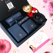Load image into Gallery viewer, Anniversary Special Personalised Gift Combo for Him – 7-in-1 Romantic Set with Wallet with Name &amp; Charm Combo
