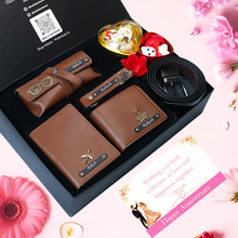 Load image into Gallery viewer, Anniversary Special Personalised Gift Combo for Him – 7-in-1 Romantic Set with Wallet with Name &amp; Charm Combo
