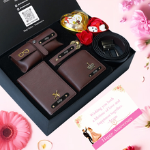 Load image into Gallery viewer, Anniversary Special Personalised Gift Combo for Him – 7-in-1 Romantic Set with Wallet with Name &amp; Charm Combo
