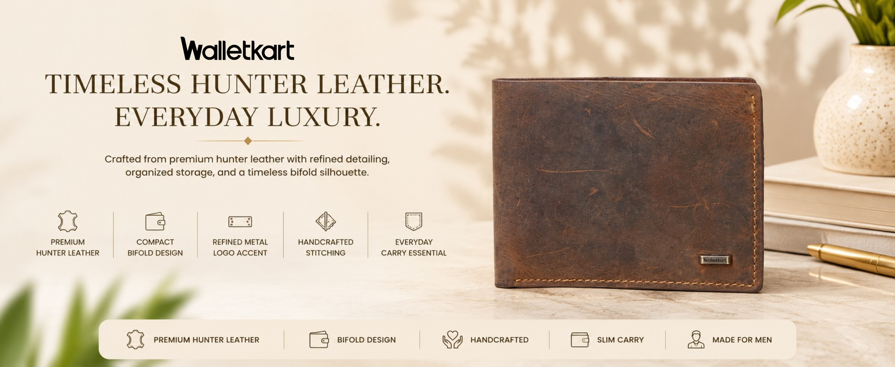 Hunter Genuine Leather Bifold Wallet for Men | 5 Card Slots, ID Window & Cash Compartment (STYLE ID #19)