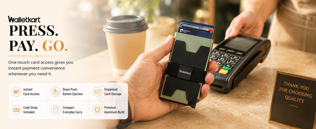 Walletkart RFID Blocking Metal Card Holder Wallet for Men & Women | Slim Pop-Up Card Wallet with Cash Strap (STYLE ID #37)