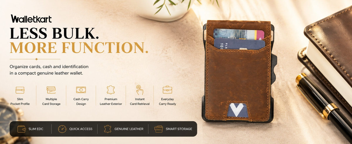 Walletkart RFID Blocking Leather Metal Wallet for Men | Slim Pop-Up Card Holder with Money Clip & ID Window | Vintage Brown (STYLE ID#40)
