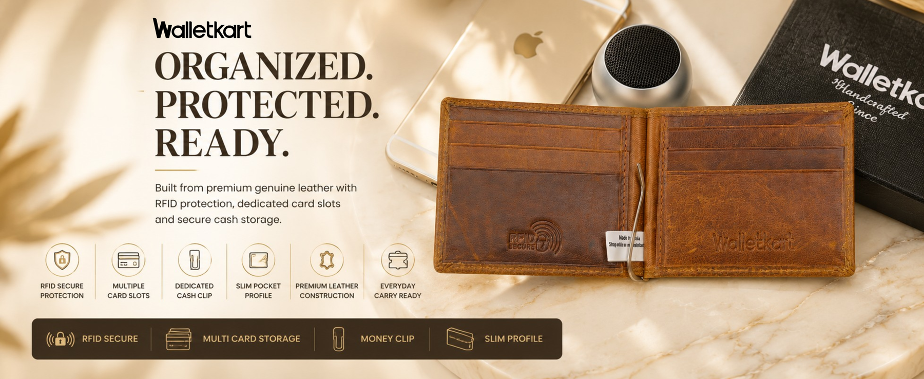 Genuine Leather RFID Money Clip Bi-Fold Wallet for Men – 8 Card Slots, Metal Cash Clip, Ultra-Thin Wallet (STYLE ID #36)