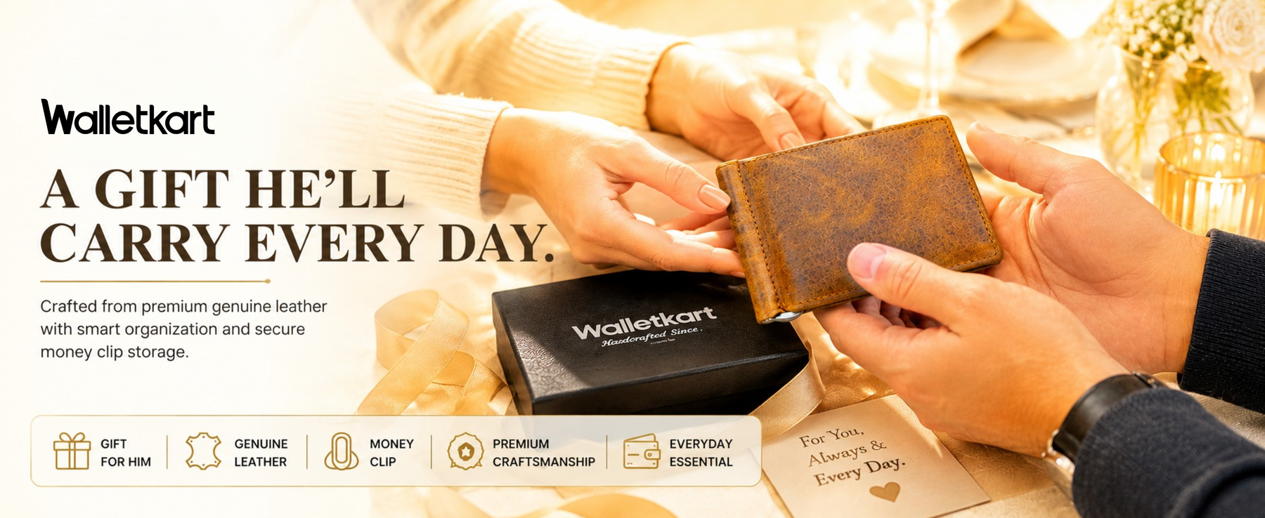 Genuine Leather RFID Money Clip Bi-Fold Wallet for Men – 8 Card Slots, Metal Cash Clip, Ultra-Thin Wallet (STYLE ID #36)