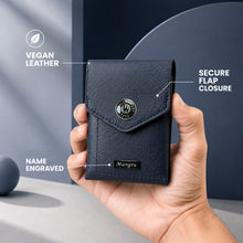 Load image into Gallery viewer, Personalized Slim Card Holder Wallet for Men &amp; Women with Custom Name | Pull Tab Card Wallet with Cash Pocket, Card Slots &amp; Secure Button | Compact Vegan Leather Front Pocket Wallet
