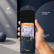 Load image into Gallery viewer, Personalized Slim Card Holder Wallet for Men &amp; Women with Custom Name | Pull Tab Card Wallet with Cash Pocket, Card Slots &amp; Secure Button | Compact Vegan Leather Front Pocket Wallet
