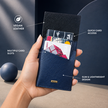 Load image into Gallery viewer, Personalized Slim Card Holder Wallet for Men &amp; Women with Custom Name | Pull Tab Card Wallet with Cash Pocket, Card Slots &amp; Secure Button | Compact Vegan Leather Front Pocket Wallet
