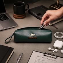 Load image into Gallery viewer, Perfect Gift for corporate &amp; Office – Customised Leather Pouch with Name &amp; Charm ( STYLE ID#52)
