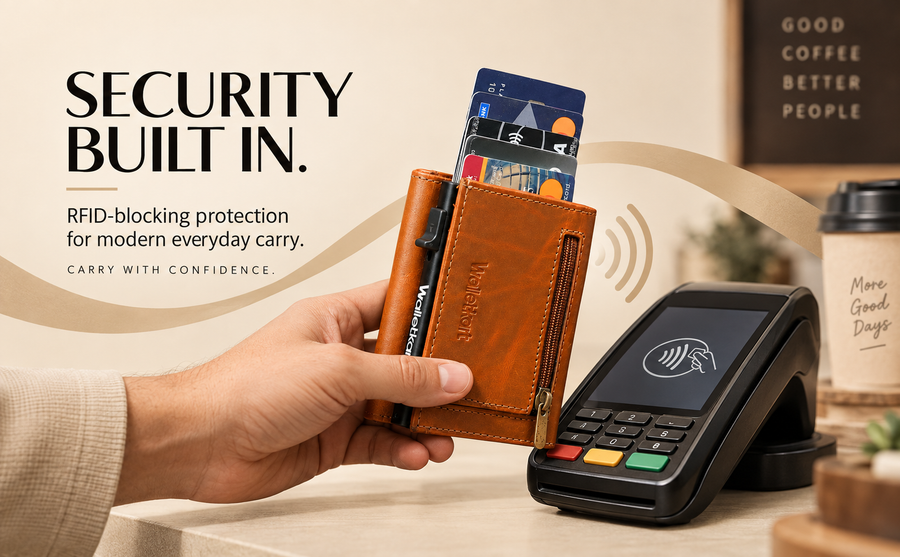 WALLETKART RFID Blocking Slim Card Holder Wallet for Men | Pull-Down Quick Card Access | Zipper Coin Pocket | ID Card Slot | Compact Leather Wallet  (STYLE ID #26)