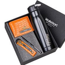 Load image into Gallery viewer, Personalized Gift Set for Men with Custom Name | Textured Bi-Fold Wallet, Personalized Bottle, Keychain &amp; Pen | Premium 4-in-1 Accessories Gift Box Combo for Men
