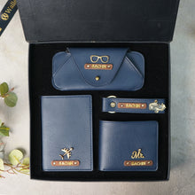 Load image into Gallery viewer, Personalised 4-in-1 Leather's Wallet, Eyewear Case, Passport Cover &amp; Keychain with Golden Foil Name Strip &amp; Charm For Boyfriend, Husband &amp; Father On Birthday and Anniversary
