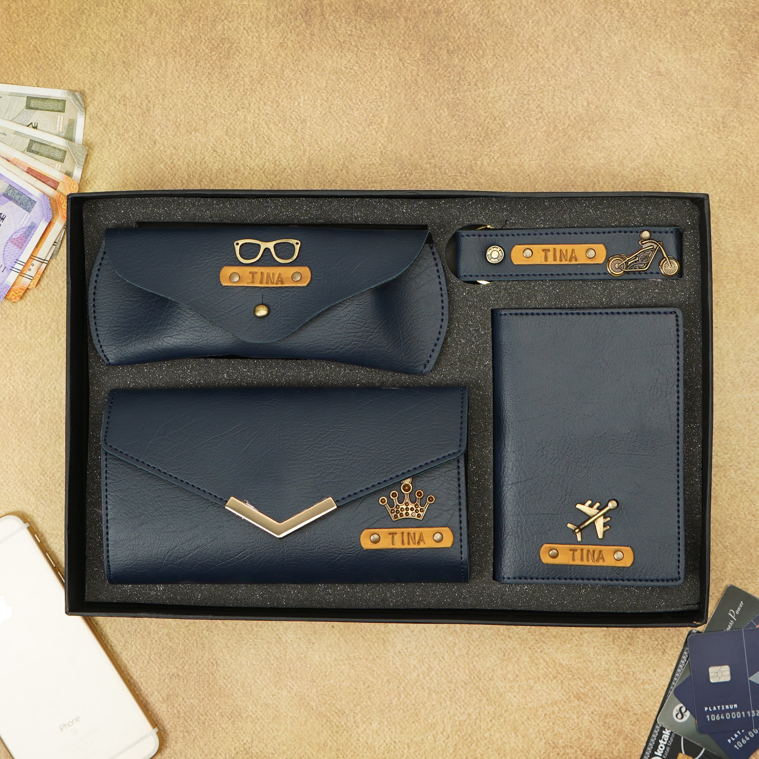Personalised Name Embossed 4-in-1 Women's Clutch Combo Gift for Her