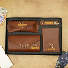 Load image into Gallery viewer, Personalized Name Emboosed 4 in 1  Clutch Combo Gift for Girlfriend | Customized Gift for Girlfriend | Engraved Gifts for Her
