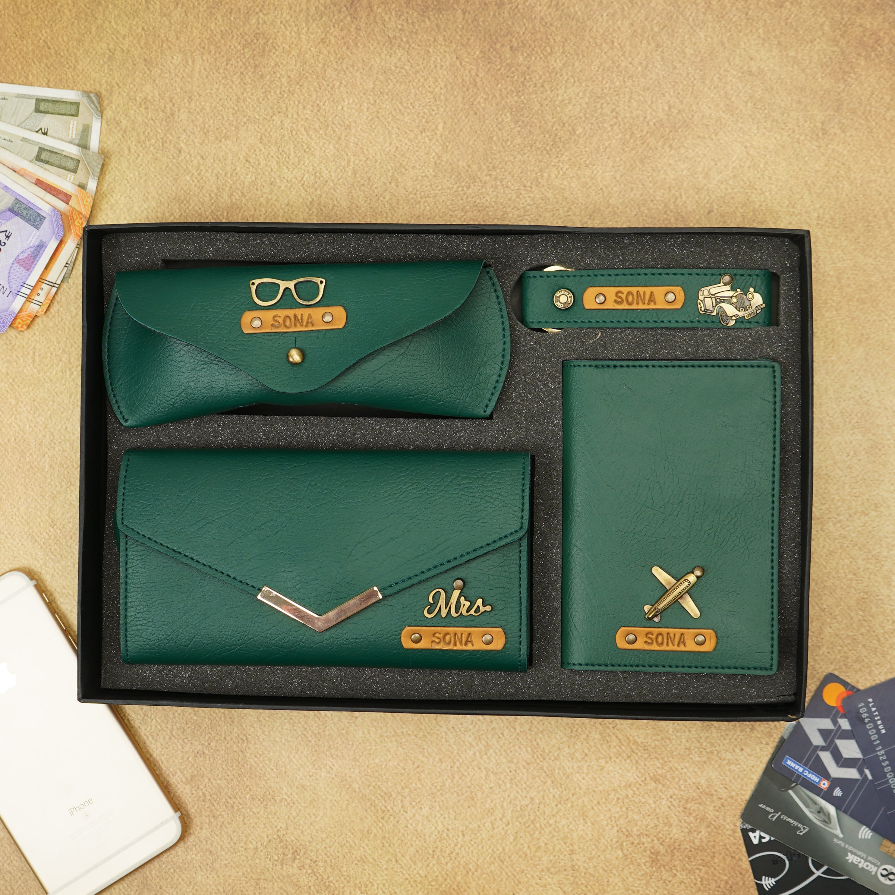 Personalised Name Embossed 4-in-1 Women's Clutch Combo Gift for Her