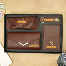 Load image into Gallery viewer, Personalized Name Emboosed 4 in 1  Clutch Combo Gift for Girlfriend | Customized Gift for Girlfriend | Engraved Gifts for Her
