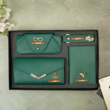 Load image into Gallery viewer, Perfect Personalized 4 in 1 Gift for Her – Clutch, Keychain, Passport Holder &amp; Eyewear Case with Name &amp; Charm
