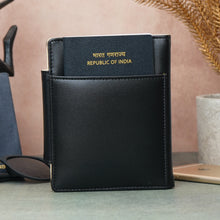 Load image into Gallery viewer, Personalized Family Passport Organizer for 3 Passports | Custom Name Travel Document Wallet with 8 Card Slots, Cash Pocket, Boarding Pass Holder &amp; Secure Closure
