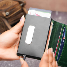 Load image into Gallery viewer, WALLETKART VALENTE Smart RFID Card Holder Wallet for Men | Genuine Leather &amp; Aluminum Pop-Up Wallet | Modern Minimalist EDC Wallet (Style ID #44)

