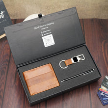 Load image into Gallery viewer, Genuine Leather Men’s Wallet, Keychain &amp; Pen Combo – Premium Gift Set for Him | Classic Bifold Wallet with Matching Keychain &amp; Pen (STYLE ID #15)
