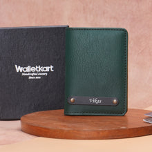 Load image into Gallery viewer, Personalised Bi-Fold Wallet for Men with Custom Name | Premium Vegan Leather Wallet with Card Slots, Cash Compartment &amp; Snap Closure
