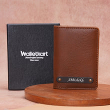 Load image into Gallery viewer, Personalised Bi-Fold Wallet for Men with Custom Name | Premium Vegan Leather Wallet with Card Slots, Cash Compartment &amp; Snap Closure
