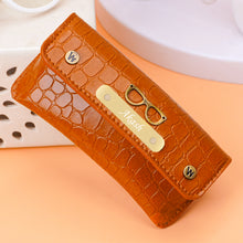 Load image into Gallery viewer, Personalized Croco Texture Eyeglass Case with Custom Name, Golden Plate &amp; Charm | Premium Spectacle &amp; Sunglasses Holder with Snap Closure
