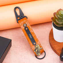 Load image into Gallery viewer, Personalized Croco Texture Keychain with Custom Name &amp; Charm | Premium Key Holder with Carabiner Clip &amp; Key Ring for Men &amp; Women
