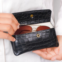 Load image into Gallery viewer, Personalized Croco Texture Eyeglass Case with Custom Name, Golden Plate &amp; Charm | Premium Spectacle &amp; Sunglasses Holder with Snap Closure
