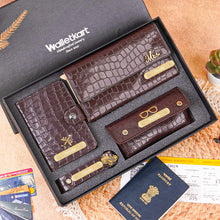Load image into Gallery viewer, Personalized Croco Texture Gift Set for Women with Custom Name | 4-in-1 Premium Clutch, Passport Holder, Eyeglass Case &amp; Keychain
