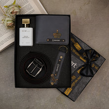 Load image into Gallery viewer, Personalized Leather Essentials – Men&#39;s Wallet, Belt &amp; Keychain &amp; Perfume 4 in 1  Combo for boyfriend , Husband on Birthday
