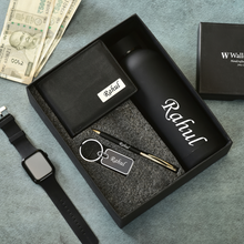 Load image into Gallery viewer, Personalized Genuine Leather Name Men&#39;s Wallet Metal Keychain Pen and H2GO Bottle |  Customised (4 in 1) Gift Combo for Boyfriend Friend Husband Father &amp; Son (STYLE ID #21)
