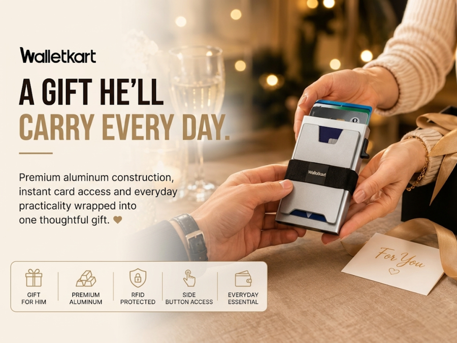 Walletkart RFID Blocking Metal Card Holder Wallet for Men | Slim Pop-Up Card Wallet with Cash Strap | Silver (STYLE ID #39)