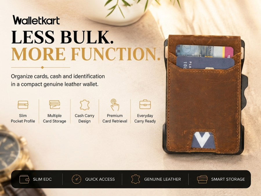 Walletkart RFID Blocking Leather Metal Wallet for Men | Slim Pop-Up Card Holder with Money Clip & ID Window | Vintage Brown (STYLE ID#40)